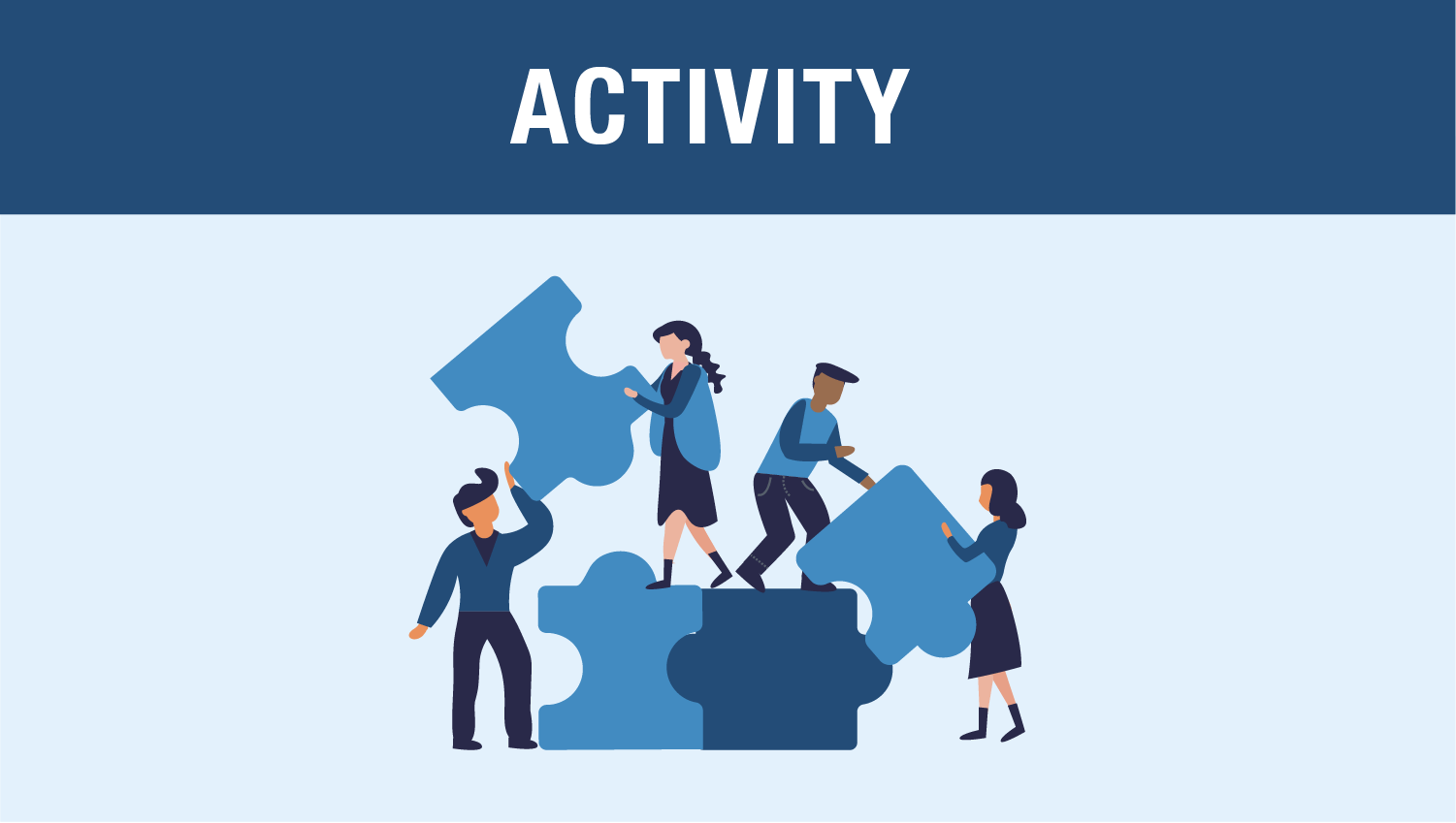 cartoon figures building a puzzle